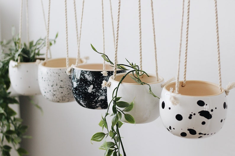 Hanging planter indoor as housewarming gift, Hanging wall planter, Ceramic plant hanger, Plant pot, Plant holder, Modern planter indoor image 3