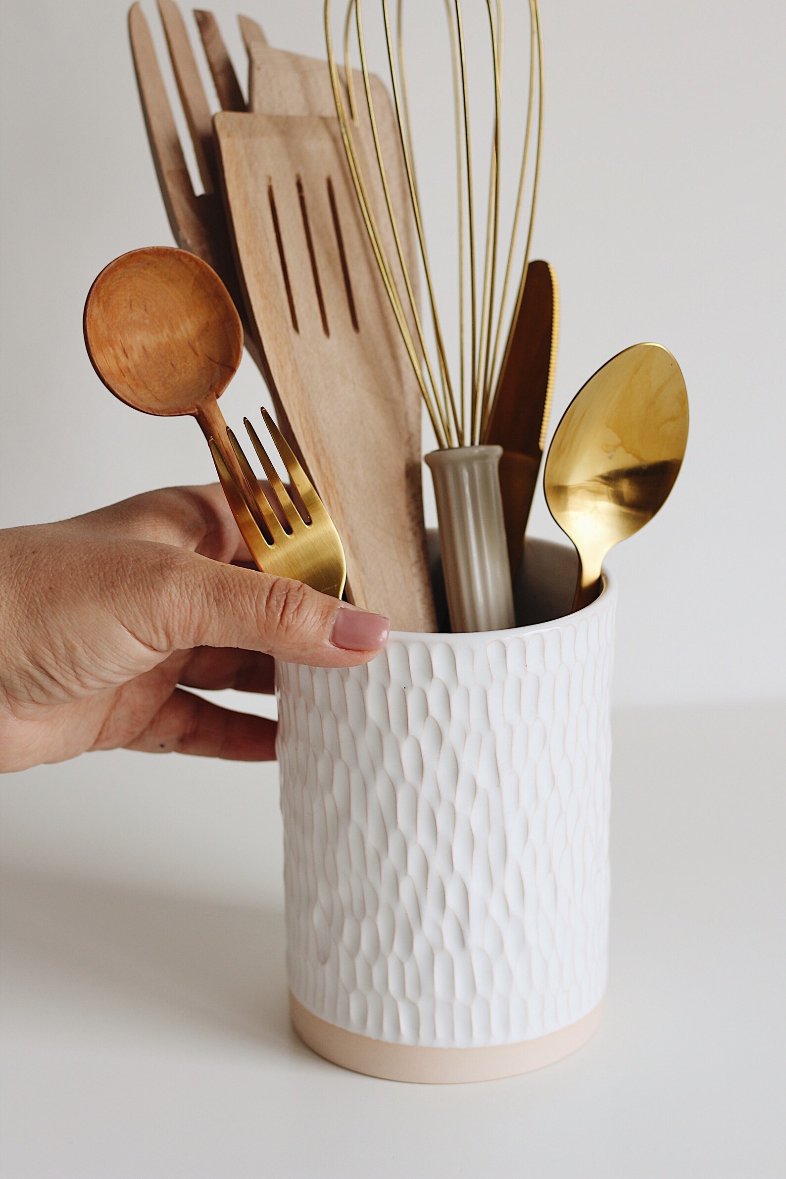 White ceramic utensil holder for kitchen Utensil crock Etsy