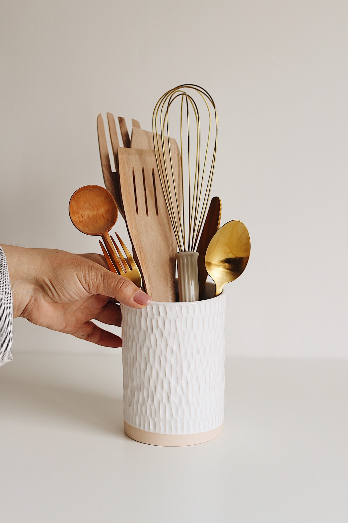 White ceramic utensil holder for kitchen Utensil crock Etsy