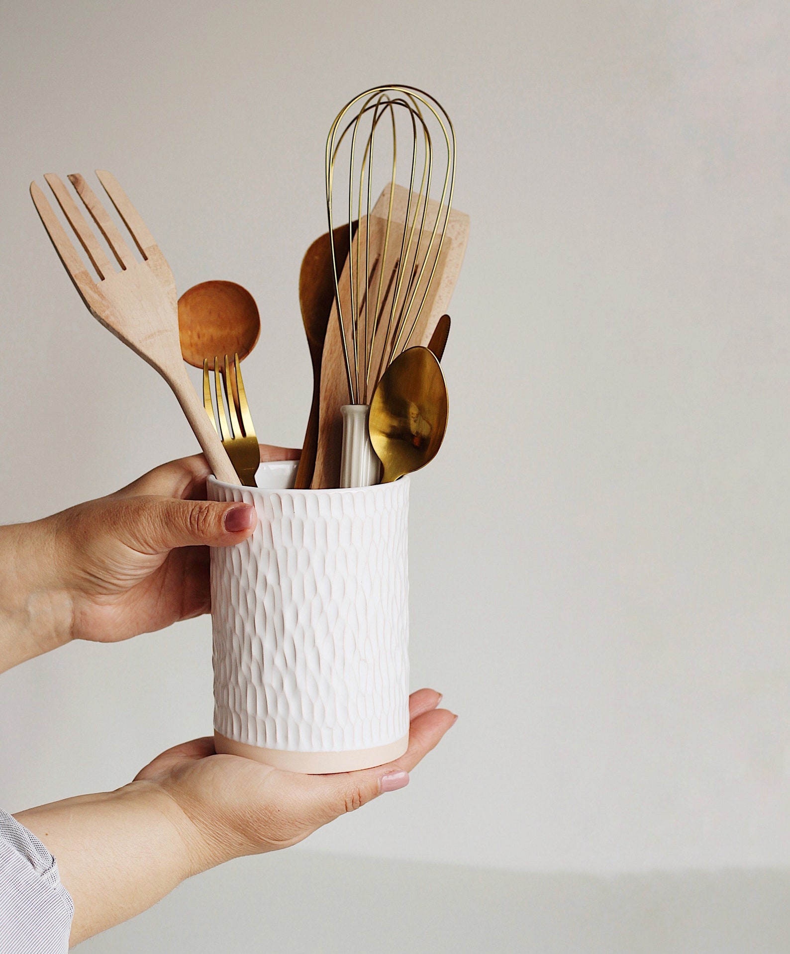 White ceramic utensil holder for kitchen Utensil crock Etsy