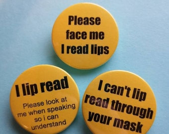 BSL British Sign Language Lip Reading Awareness Badges 25mm 1 inch pin button badges