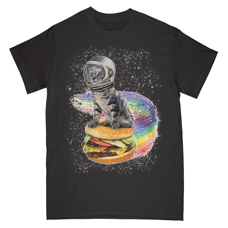 Space Cat Cheeseburger T-Shirt, The Greatest Things on a Single Design, Funny Cat Shirts, Cat Lovers, Cat Moms & Cat Dads, Great Gift Idea 