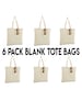 6 Pack Blank Tote Bags, Canvas Cotton Tote Bag, Shopping & Gym Bag, Yoga and Arts and Crafts, Bulk Pricing Available 