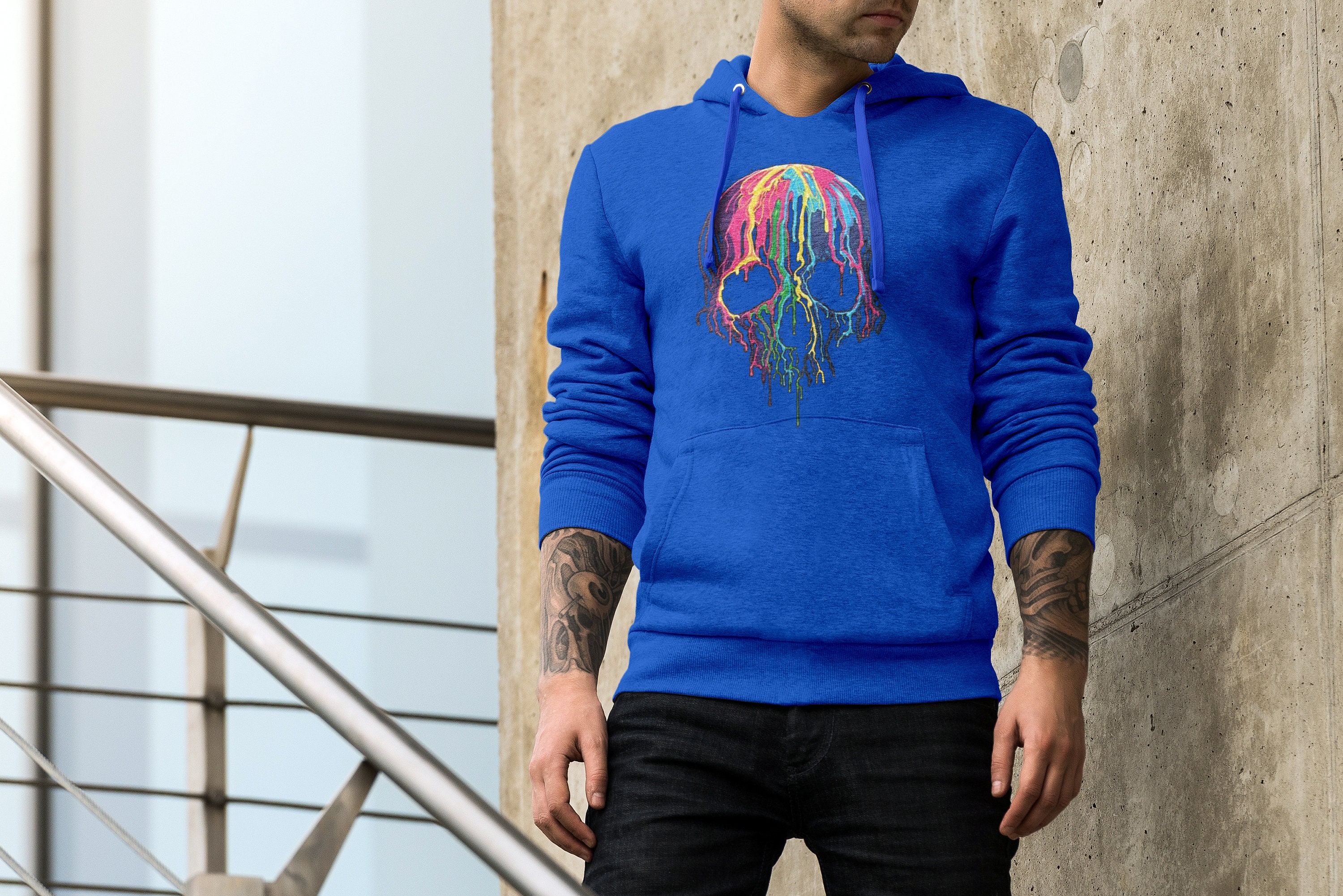 Dripping Neon Skull Adult Unisex Hoodie Skull Hoodies Great Etsy Polska