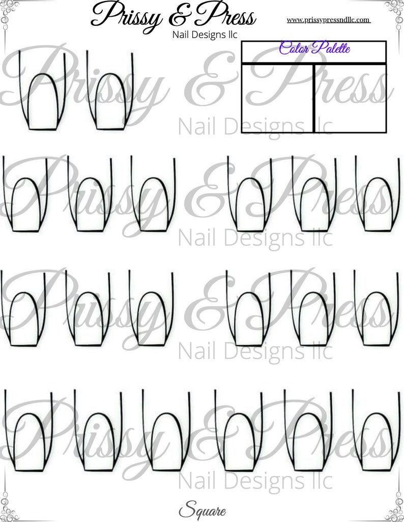 Printable Nail Design Template Square Almond | Etsy