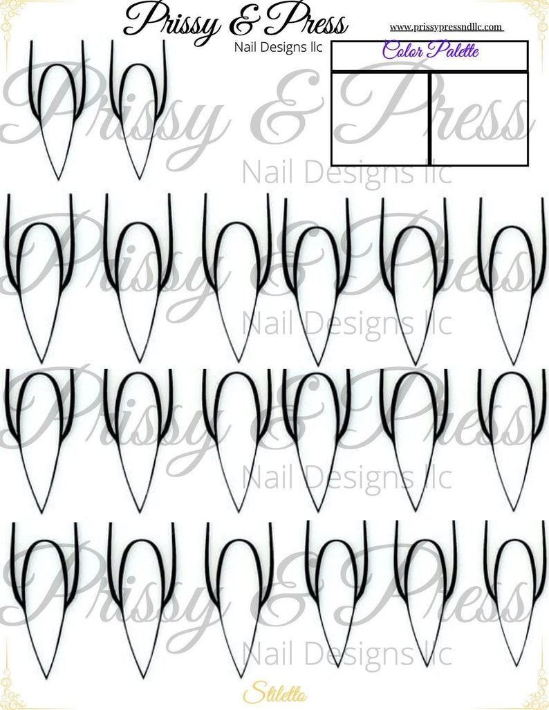Printable Nail Design Template Stiletto Etsy