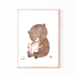 Kinderbild Kinderposter Mama/Papa Bär und Baby, A4 & A3 Poster, Kinderzimmer, Kinderbilder Tiere, Babyzimmer, Wanddekoration, Baby Geschenk