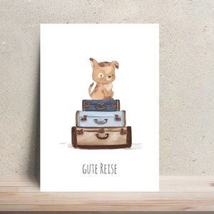 Karte Gute Reise Hund · Grußkarte Reise Verreisen Abschiedskarte Reise Reisegutschein Weltreise Karte Koffer Welpe A6 Postkarte Grußkarte