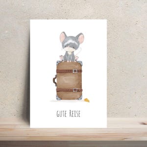 Karte Gute Reise Maus · Grußkarte Reise Verreisen Abschiedskarte Abenteuer Reisegutschein Weltreise Karte Katzenmotiv Koffer A6