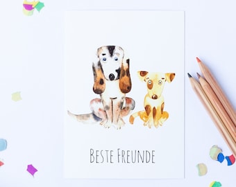Best friends card | Greeting card | Gift card | Decoration | DIN A6 | Postcard friendship | Dogs | Best wishes | BFF | Dog lover