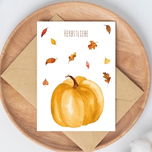 Karte Kürbis & Herbstlaub Herbstliebe Grußkarte Glückwunschkarte Geburtstag Geschenkidee Dankeskarte Geburtstagskarte, Herbstdeko DIN A6