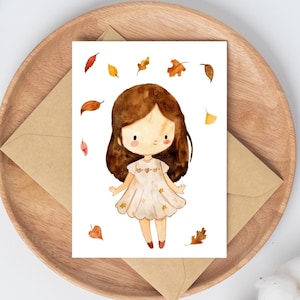 Karte Mädchen & Herbstlaub Grußkarte Herbstliebe Glückwunschkarte Einladung Geburtstag Geschenkidee Geburtstagskarte Herbstdekoration DIN A6