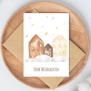 Weihnachtskarte Häuser & Sterne Weihnachtskarten Set Karten für Weihnachten Weihnachtsgeschenk Frohe Weihnachten Karte Weihnachtsdeko A6