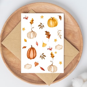 Karte Kürbis & Herbstlaub Grußkarte Herbstliebe Glückwunschkarte Geburtstag Geschenkidee Herbstmuster Geburtstagskarte, Herbstdeko DIN A6