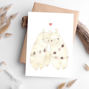 Klappkarte Alpaka Liebe, Grußkarte Glückwunschkarte Hochzeit Karte Verlobung Geschenkidee Liebesgrüße, Liebe Grüße Karte Valentinstag DIN A6