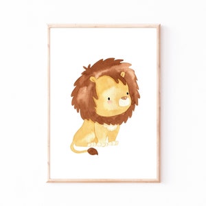Kinderbild Kinderposter "Löwe sitzt", A4 & A3 Poster Kinderzimmer, Kinderbilder, Babyzimmer, Poster Baby Geschenk Tierbild, Wanddeko, Bild