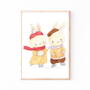 Weihnachtsposter Hasen · Kinderzimmer Bilder Geschenkidee für Kinder Weihnachten Kinderzimmer Deko Babyzimmer Baby Geschenk A5 A4 A3