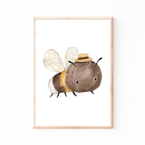 Poster Kinderzimmer Biene & Hut · Kinderzimmer Bilder Tiere Geschenkidee Kinder Kinderzimmer Dekoration Babyzimmer Deko Baby Geschenk Geburt