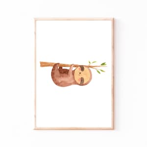 Kinderbild Kinderposter "Faultier kopfüber", A4 & A3 Poster Kinderzimmer, Kinderbilder, Babyzimmer, Poster Baby Geschenk, Tierbild, Wanddeko