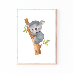 Kinderbild Kinderposter "Koala schlafend", A4 & A3 Poster Kinderzimmer, Kinderbilder, Babyzimmer, Poster Baby Geschenk Tierbild, Wanddeko
