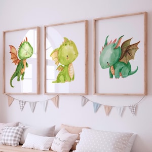 Posterset Kinderzimmer Drachen · Kinderzimmer Bilder Geschenkidee Kinder Drache Dino Kinderzimmer Dekoration Babyzimmer Baby Geschenk Geburt