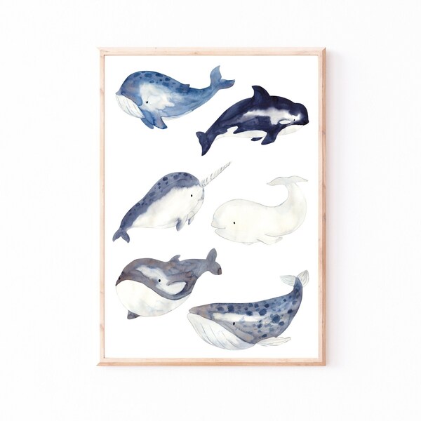 Whale Poster for Kids' Room · Ocean Animals Wall Art for Children · Boy's Room Decor · Baby Gift
