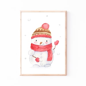 Weihnachtsposter Schneemann · Kinderzimmer Bilder Geschenkidee für Kinder Weihnachten Kinderzimmer Deko Babyzimmer Baby Geschenk A5 A4 A3