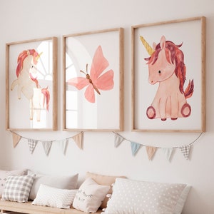 Posterset Kinderzimmer Einhorn & Schmetterling · Kinderzimmer Bilder Geschenkidee Kinder Kinderzimmer Deko Babyzimmer Baby Geschenk Geburt