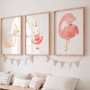 Posterset Kinderzimmer Schwanensee · Kinderzimmer Bilder Geschenkidee Kinder Hase Flamingo Schwan Kinderzimmer Deko Babyzimmer Baby Geschenk