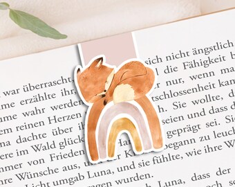 Magnetic bookmarklet fox · Hand-painted watercolor design of a fox on a rainbow, perfect as a gift for book lovers
