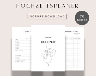 Hochzeitsplaner deutsch zum Ausdrucken & digital |  Hochzeitsplanung |  Hochzeitsorganisation | Hochzeitsplaner druckbar | Hochzeit Vorlagen