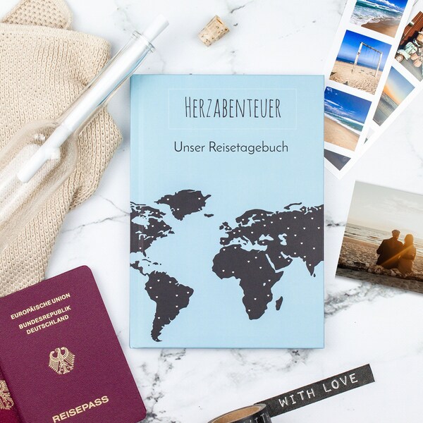 Herzabenteuer: Reisetagebuch für Paare, A5 Hardcover für die Hochzeitsreise | Flitterwochen oder den gemeinsamen Urlaub | Geschenk Hochzeit