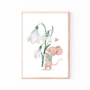 Poster Kinderzimmer Maus & Blume Kinderzimmer Bilder Tiere Geschenkidee Kinder Kinderzimmer Dekoration Babyzimmer Deko Baby Geschenk Geburt