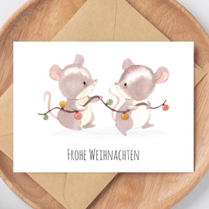 Weihnachtskarte Mäuse & Lichterkette Weihnachtskarten Set Karten zu Weihnachten Weihnachtsgeschenk Frohe Weihnachten Karte Weihnachtsdeko A6