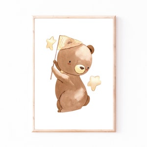Poster Kinderzimmer Bär fängt Sterne · Kinderzimmer Bilder Geschenkidee Kinder Kinderzimmer Dekoration Babyzimmer Deko Baby Geschenk Geburt