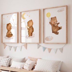 Posterset Kinderzimmer Bär & Wolken · Kinderzimmer Bilder Geschenkidee Kinder Kleiner Bär Kinderzimmer Deko Babyzimmer Baby Geschenk Geburt