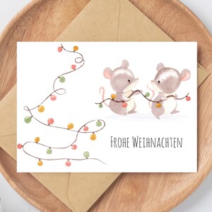 Weihnachtskarte Mäuse & Lichterkette Weihnachtskarten Set Karten zu Weihnachten Weihnachtsgeschenk Frohe Weihnachten Karte Weihnachtsdeko A6