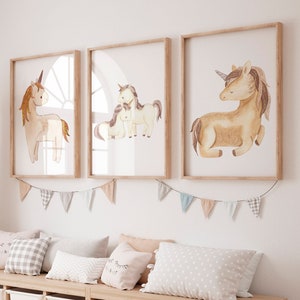 Posterset Kinderzimmer Einhorn · Kinderzimmer Bilder Geschenkidee Kinder Kinderzimmer Dekoration Babyzimmer Baby Geschenk Geburt 3er Set