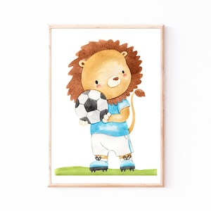 Poster Kinderzimmer Fußball Löwe · Kinderzimmer Bilder Tiere Geschenkidee Kinder Kinderzimmer Dekoration Fußballbild Geschenk Jungen