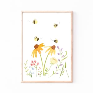 Poster Kinderzimmer Wildblumen & Bienen · Kinderzimmer Bild Geschenkidee Kinder Kinderzimmer Dekoration Babyzimmer Deko Baby Geschenk Geburt