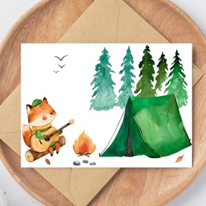 Karte Fuchs beim Camping Grußkarte Glückwunschkarte Geburtstag Geschenkidee Dankeskarte Geburtstagskarte, Herbstdekoration Cozy Fall DIN A6