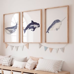 Posterset Kinderzimmer Wale · Kinderzimmer Bilder Geschenkidee Kinder Ozean Meer Orca Wal Kinderzimmer Deko Babyzimmer Baby Geschenk Geburt