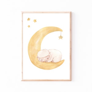 Poster Kinderzimmer Schaf auf dem Mond  Kinderzimmer Bilder Geschenkidee Kinder Kinderzimmer Dekoration Babyzimmer Deko Baby Geschenk Geburt