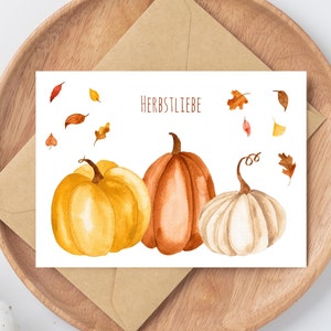 Karte Kürbis & Herbstlaub Herbstliebe Grußkarte Glückwunschkarte Geburtstag Geschenkidee Dankeskarte Geburtstagskarte, Herbstdeko DIN A6