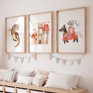 Posterset Ritter Burg Drachen A4 & A3 Kinderposter, Kinderzimmer, Kinderbilder, Bild Babyzimmer, Poster Baby Geschenk, Kinderposter 3er Set
