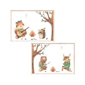 Posterset Kinderzimmer Camping · Kinderzimmer Bilder Geschenkidee Kinder Bär Hirsch Fuchs Igel Kinderzimmer Deko Babyzimmer Baby Geschenk