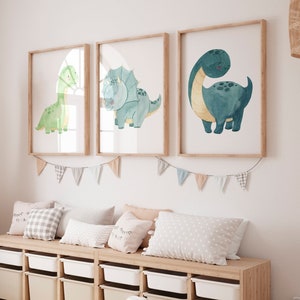 Posterset Dinosaurier A4 & A3 Kinderposter, Kinderzimmer, Kinderbilder Dinos, Bild Babyzimmer, Dino Poster, Geschenk Baby Kinder 3er Set