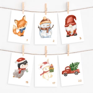 Adventskalender Karten 24 Karten zum Adventskalender Basteln mit Zahlen 1-24 & Illustrationen DIY Adventskalender Geschenkanhänger Advent A7