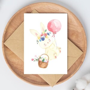 Osterkarte Hase mit Osterkorb · Handgemalte A6 Karte zu Ostern als Ostergrüße oder als Osterdekoration mit Osterhasen und Blumenkorb