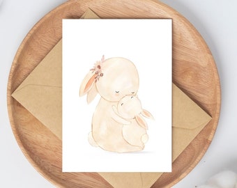 Mother Bunny and Baby Card · Congratulations Card for Birth · Mother's Day and Birthday Greeting Card · Gift Idea · A6
